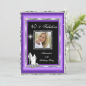 素晴らしい40パーティーフォトパープルシルバーハイヒール 招待状 (スタンド正面)