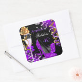 素晴らしい40パープルヒール金ゴールドバブル誕生日 スクエアシール (封筒)