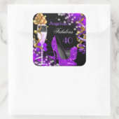 素晴らしい40パープルヒール金ゴールドバブル誕生日 スクエアシール (バッグ)