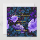 素晴らしい40パープル金ゴールドハイヒールフローラ誕生日 招待状 (裏面)