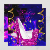 素晴らしい40ピンクブルー金ゴールドヒール抽象芸術誕生日 招待状 (正面/裏面)