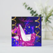 素晴らしい40ピンクブルー金ゴールドヒール抽象芸術誕生日 招待状 (スタンド正面)