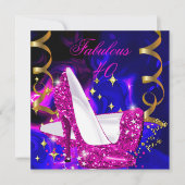 素晴らしい40ピンクブルー金ゴールドヒール抽象芸術誕生日 招待状 (正面)