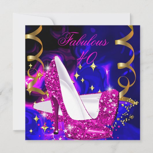 素晴らしい40ピンクブルー金ゴールドヒール抽象芸術誕生日 招待状 (正面)