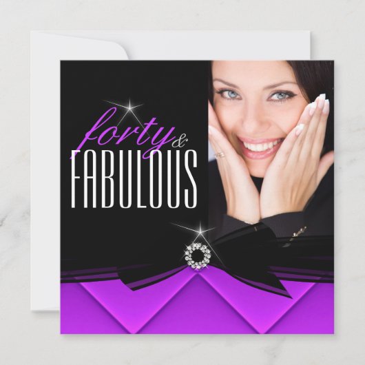 素晴らしい40フォトパープルブラック誕生日パーティー 招待状 (正面)