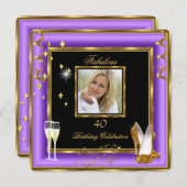 素晴らしい40フォトパープル金ゴールドシャンパンヒール2 招待状 (正面/裏面)