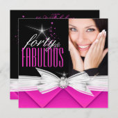素晴らしい40フォトピンク白黒エレガントパーティー3 招待状 (正面/裏面)