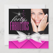 素晴らしい40フォトピンク白黒エレガントパーティー3 招待状 (正面)