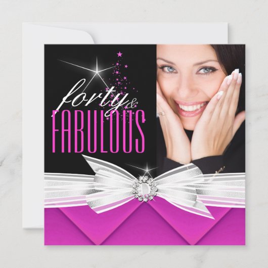 素晴らしい40フォトピンク白黒エレガントパーティー3 招待状