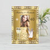 素晴らしい40フォト金ゴールドグラムハリウッド誕生日4 招待状 (スタンド正面)