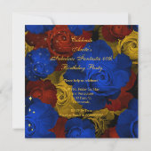 素晴らしい40ブルー王室の金ゴールドヒールフローラ誕生日 招待状 (裏面)