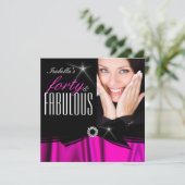 素晴らしい40ホットピンクシルクブラックエレガント誕生日2 招待状 (スタンド正面)