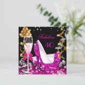 素晴らしい40ホットピンク金ゴールドバブルグリッターパーティー2 招待状 (スタンド正面)