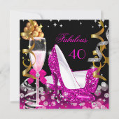 素晴らしい40ホットピンク金ゴールドバブルグリッターパーティー2 招待状 (正面)