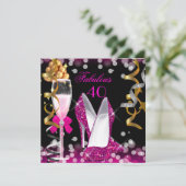 素晴らしい40ホットピンク金ゴールドブラックバブルパーティー 招待状 (スタンド正面)