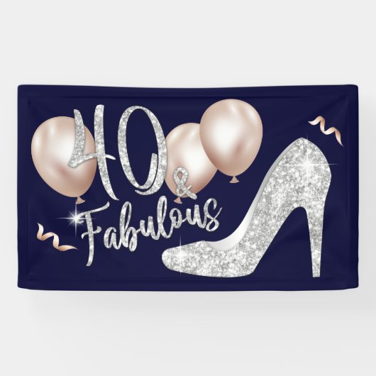 素晴らしい40モダンネイビーブルーガール40歳の誕生日 横断幕 (横)