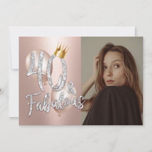 素晴らしい40モダンバラ金ゴールドフォトクイーン誕生日 招待状 (正面)