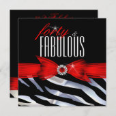 素晴らしい40レッドゼブラ白黒誕生日パーティー 招待状 (正面/裏面)