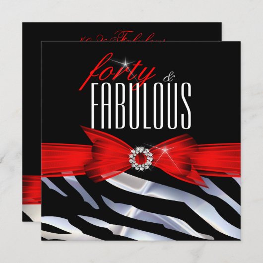 素晴らしい40レッドゼブラ白黒誕生日パーティー 招待状 (正面/裏面)