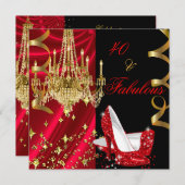 素晴らしい40レッドハイヒールシャンデリア誕生日 招待状 (正面/裏面)