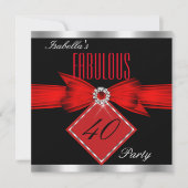素晴らしい40レッドブラックシルバーバースデーパーティー 招待状 (正面)