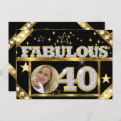 素晴らしい40レトログラモールハリウッド金ゴールド写真4 招待状 (正面/裏面)