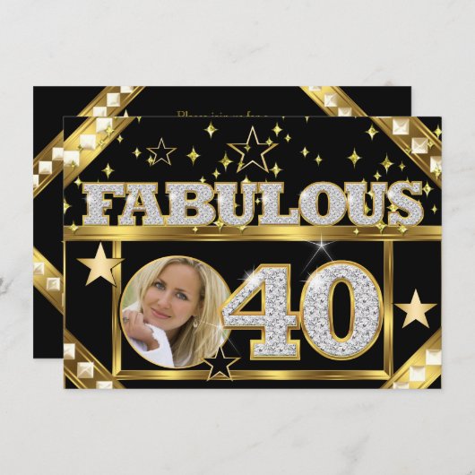 素晴らしい40レトログラモールハリウッド金ゴールド写真4 招待状 (正面/裏面)