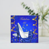 素晴らしい40女性のブルー王室の金ゴールドヒール誕生日 招待状 (スタンド正面)