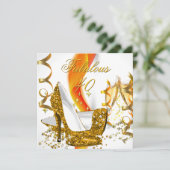 素晴らしい40女性の金ゴールドハイヒール誕生日パーティー 招待状 (スタンド正面)