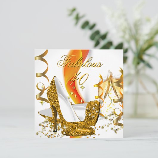 素晴らしい40女性の金ゴールドハイヒール誕生日パーティー 招待状 (スタンド正面)