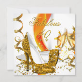 素晴らしい40女性の金ゴールドハイヒール誕生日パーティー 招待状 (正面)