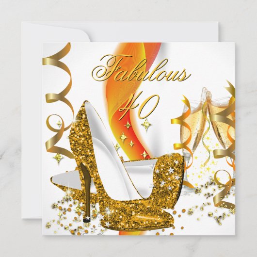 素晴らしい40女性の金ゴールドハイヒール誕生日パーティー 招待状 (正面)