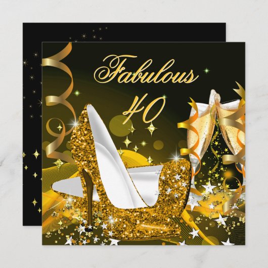 素晴らしい40女性の金ゴールド誕生日パーティー 招待状 (正面/裏面)