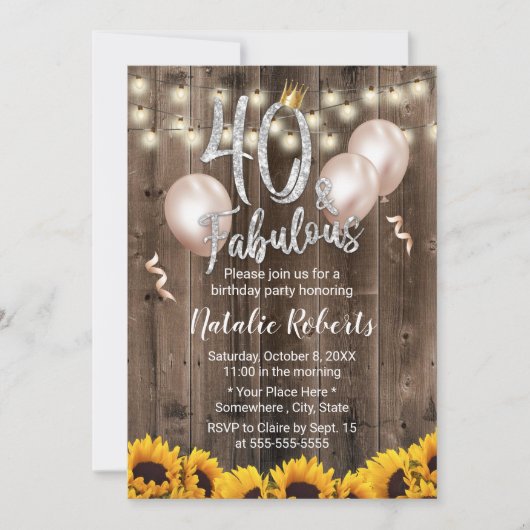素晴らしい40日素朴花クイーン40歳の誕生日 招待状 (正面)