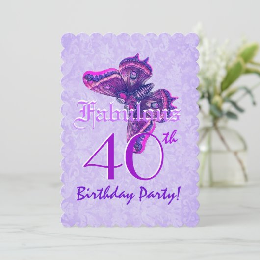 素晴らしい40歳の誕生日の紫の蝶A07 招待状 (スタンド正面)