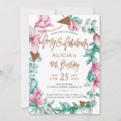 素晴らしい40水色フローラ40歳の誕生日 招待状 (正面)