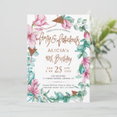 素晴らしい40水色フローラ40歳の誕生日 招待状 (スタンド正面)