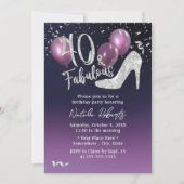 素晴らしい40深いパープルガール40th誕生日 招待状 (正面)