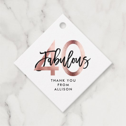 素晴らしい40番目 |モダンエレガントバラ金ゴールド誕生日 フェイバータグ (正面)