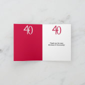 素晴らしい40白黒レッドありがとうノートカード サンキューカード (内部)