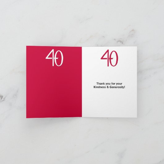 素晴らしい40白黒レッドありがとうノートカード サンキューカード (内部)