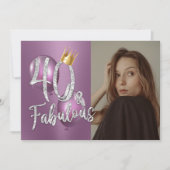 素晴らしい40紫モダンの写真40th Birthday Invi 招待状 (正面)