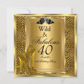 素晴らしい40誕生日パーティー金ゴールド野生ヒョウ靴 招待状 (正面)