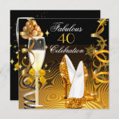 素晴らしい40金ゴールドイエローグリッター誕生日パーティー 招待状 (正面/裏面)