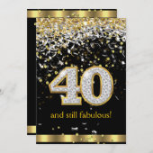 素晴らしい40金ゴールドシルバーストリーマー40th誕生日B 招待状 (正面/裏面)