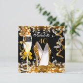 素晴らしい40金ゴールドブラックイエローバブルパーティー 招待状 (スタンド正面)