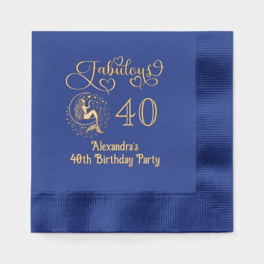 素晴らしい40（または任意の年齢）マーメイドムーン誕生日 箔ナプキン (正面)