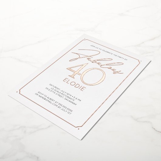 素晴らしい40 エレガント 40thバースデーフォイル招待状 箔招待状 (回転した状態)