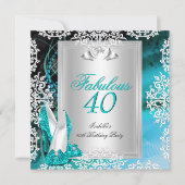 素晴らしい40 40th誕生日パーティーブルーティール(緑がかった色)靴2 招待状 (正面)