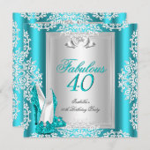 素晴らしい40 40th誕生日パーティーブルーティール（緑がかった色）靴 招待状 (正面/裏面)